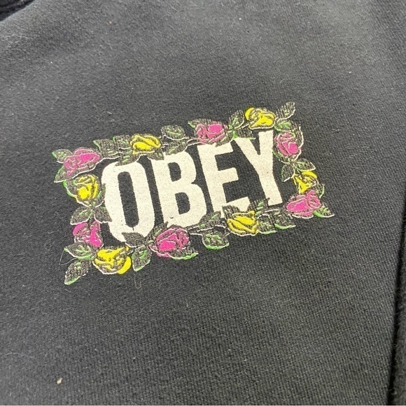 Obey Black Floral Front and Back Graphic Hoodie, Size Medium - Picture 3 of 8